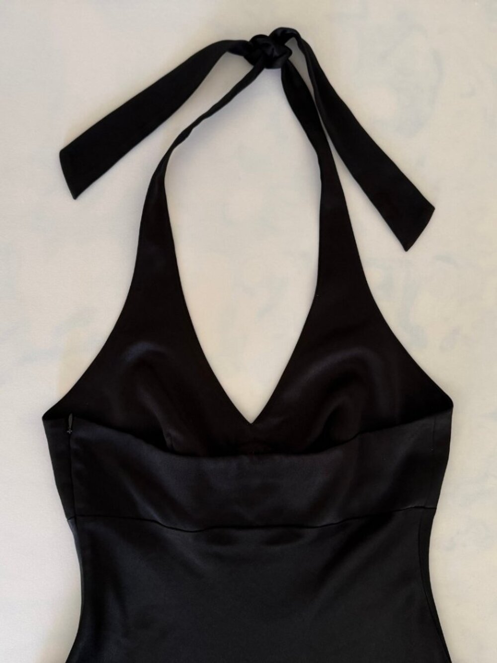 BCBGMAXAZRIA Black Satin Halter Tie Midi Cocktail Dress - Picture 5 of 8